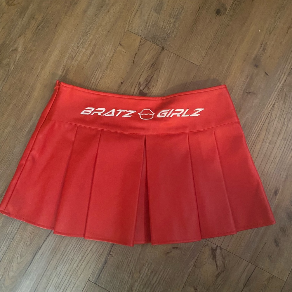 Red Pleated Skater Mini Skirt